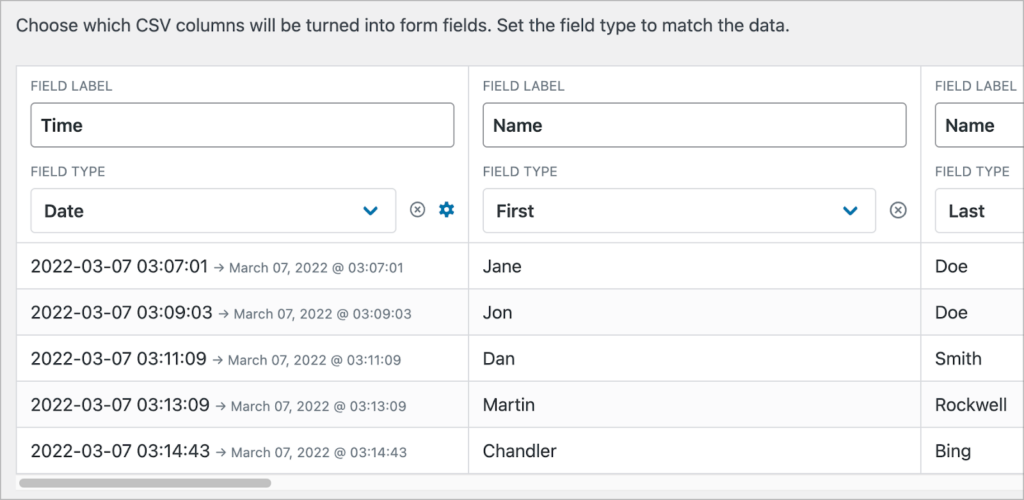 Mapping fields suing the import process