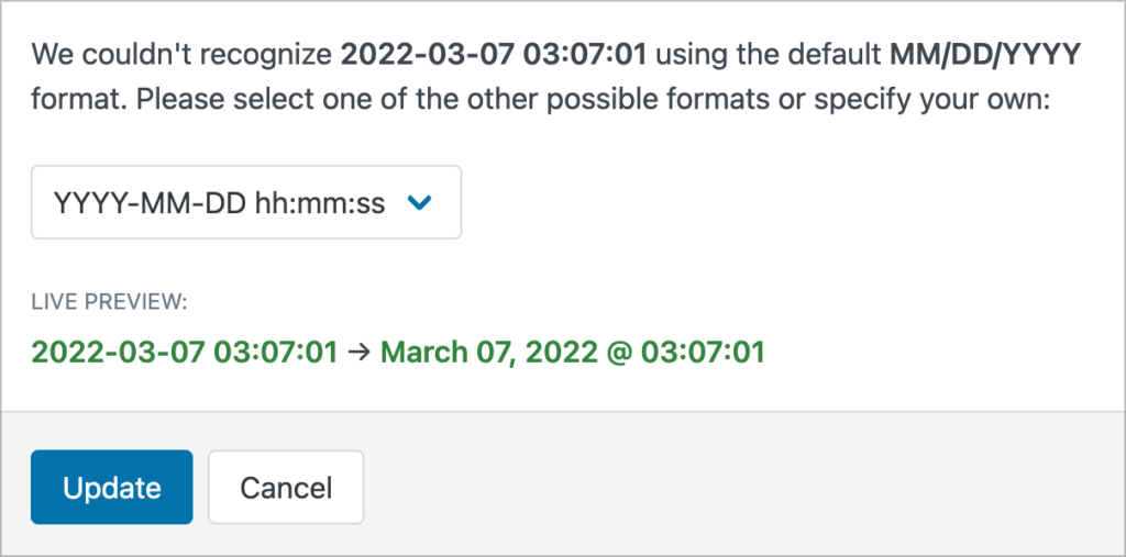 The date format dropdown menu in Gravity Forms Import Entries