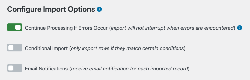 The Import Entries Import options