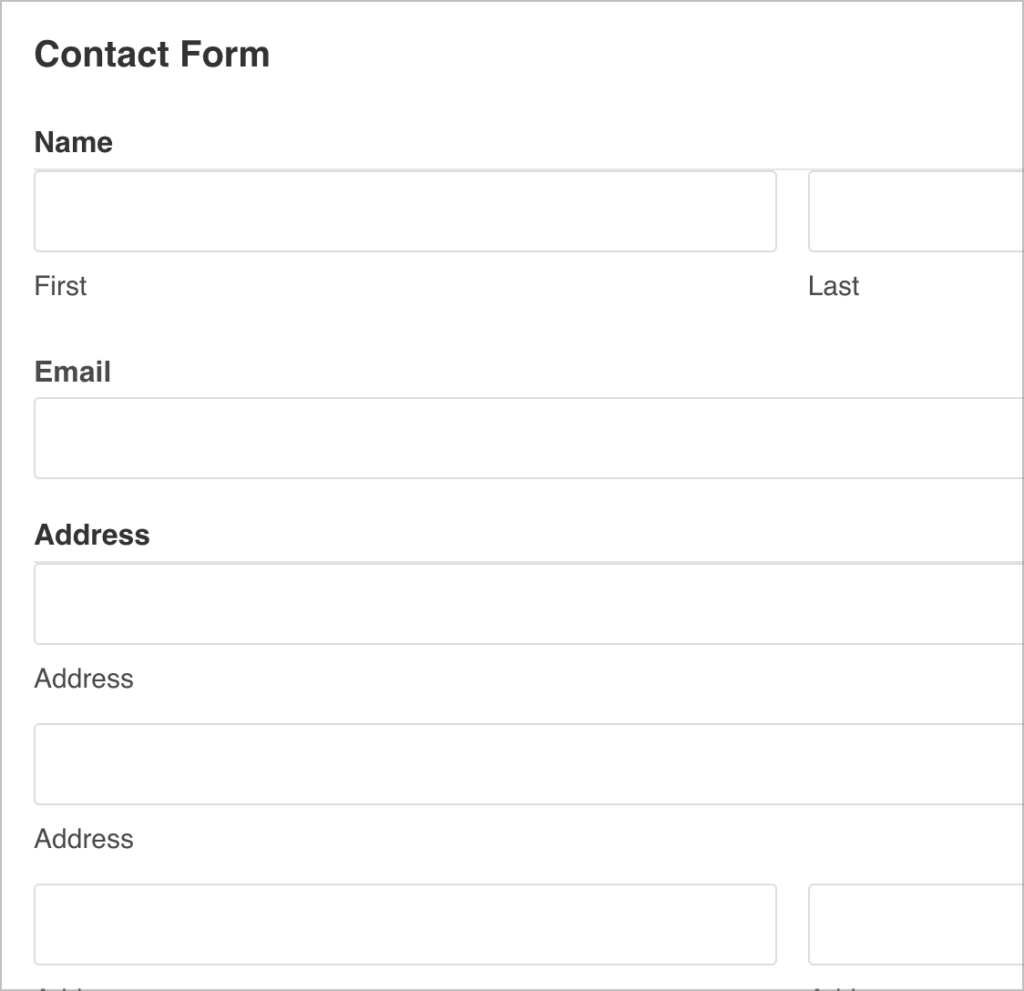 A contact form build with Gravity Forms during the import process
