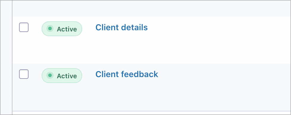 Two forms in Gravity Forms, one called 'Client details' and another called 'Client feedback'