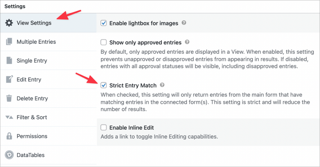 A checkbox in the View Settings that says 'Strict Entry Match'