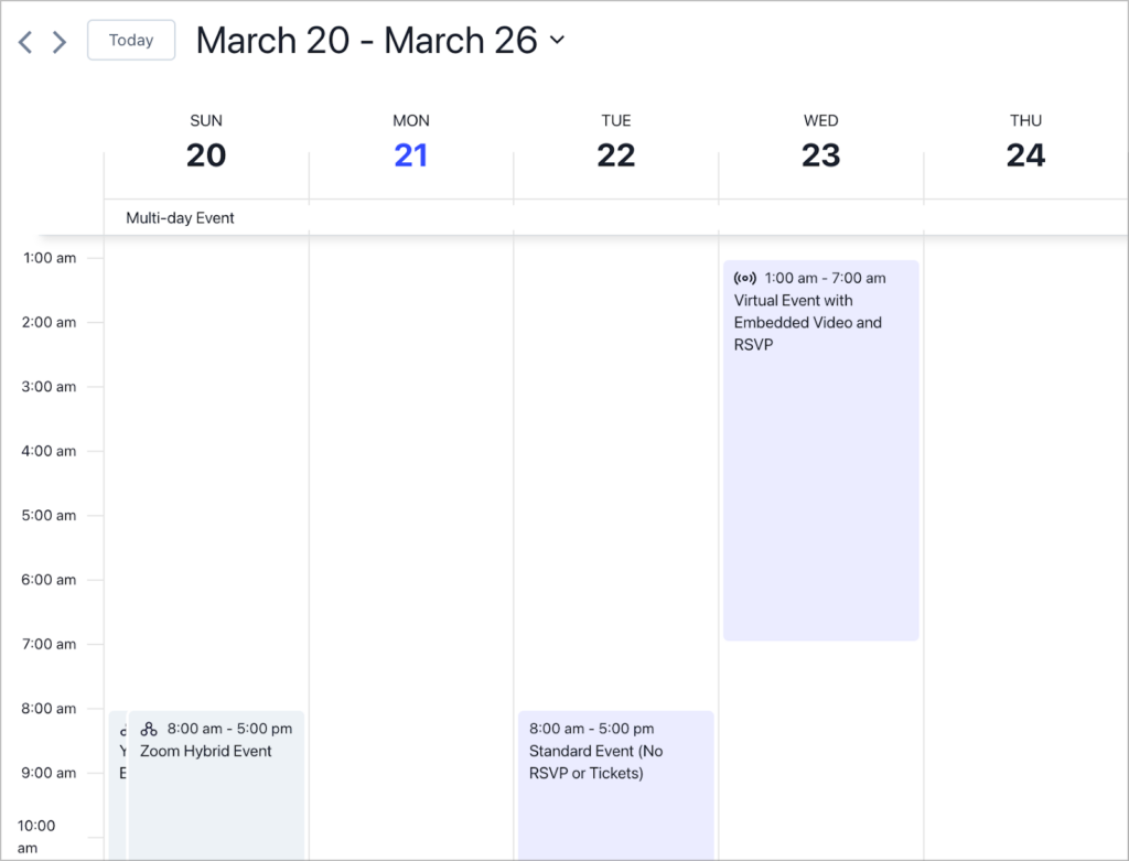 A calendar built with The Events Calendar plugin