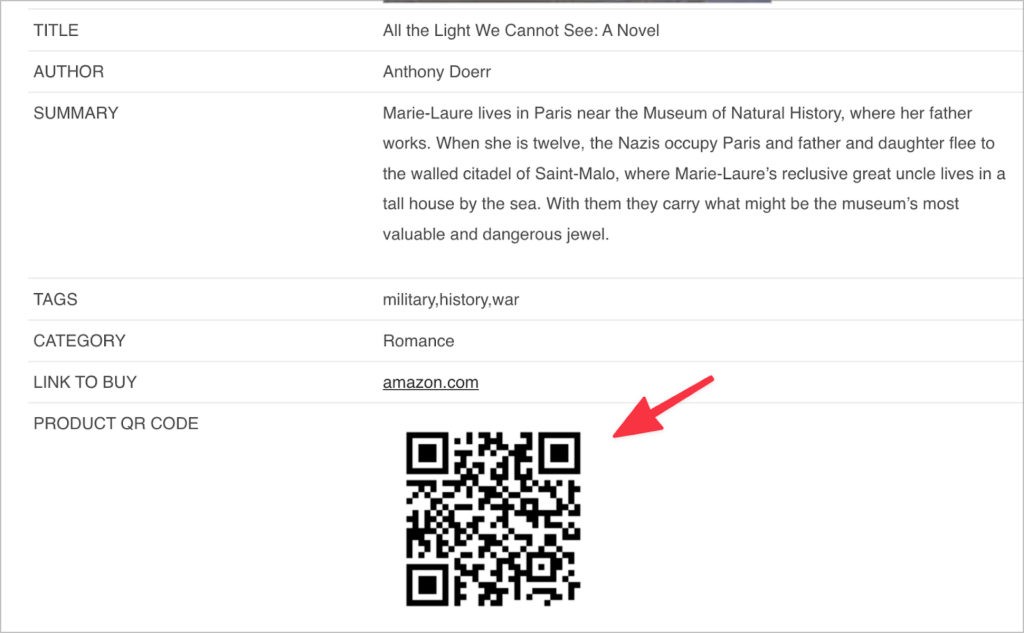 A QR code on the Single Entry page in GravityView