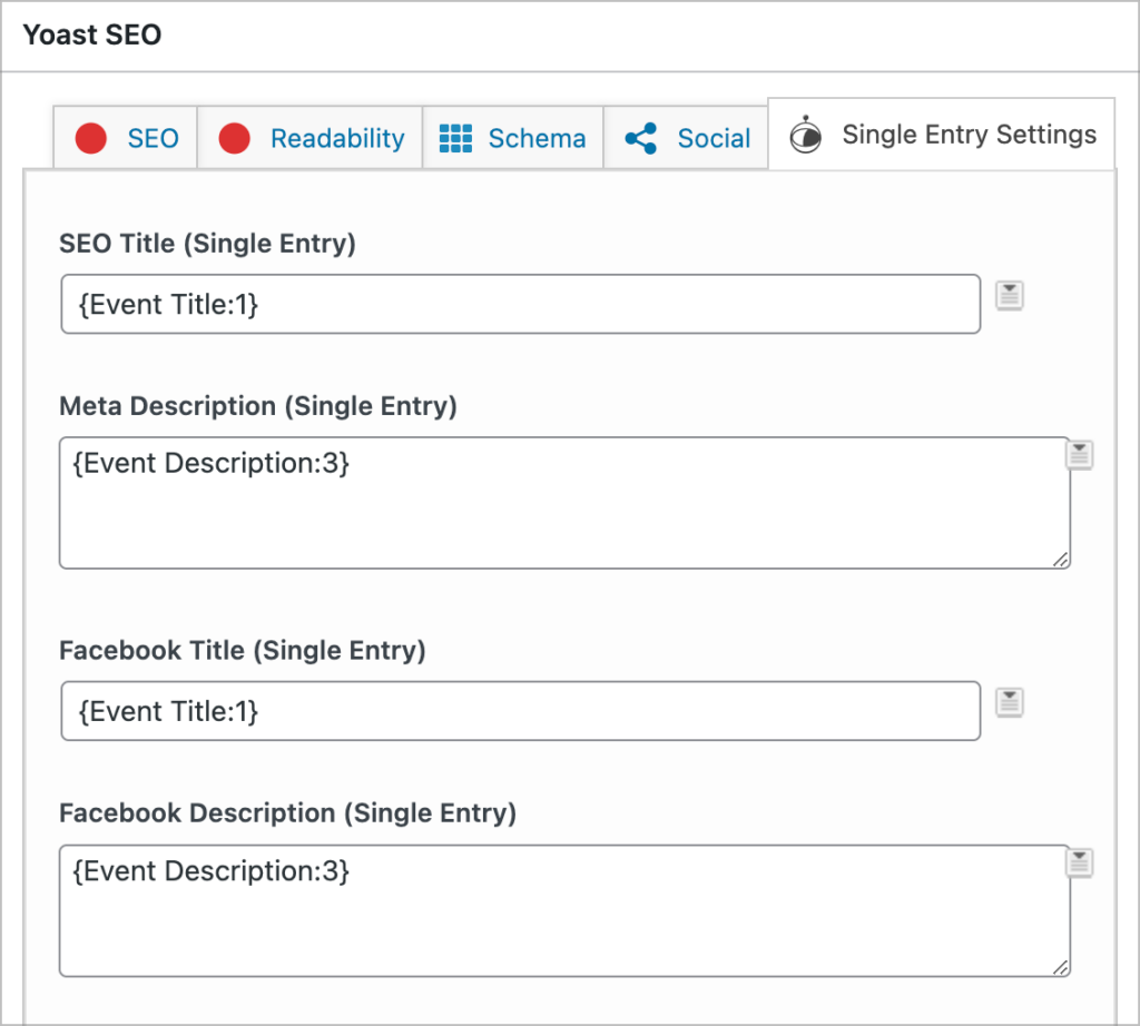 The Yoast SEO Single Entry Settings