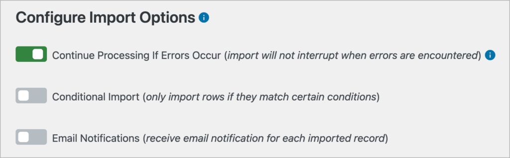 The import options in Import Entries