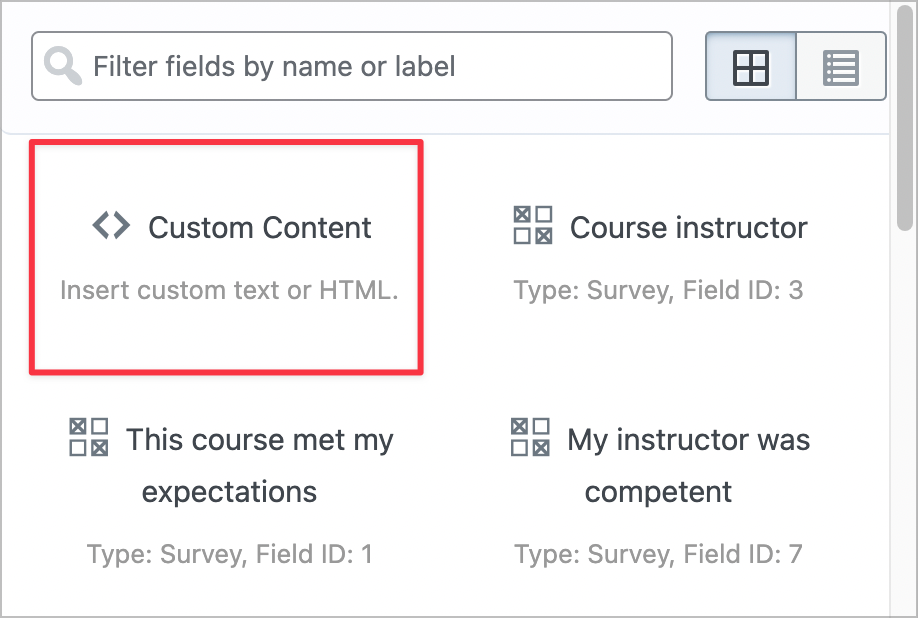 The GravityView Custom Content field