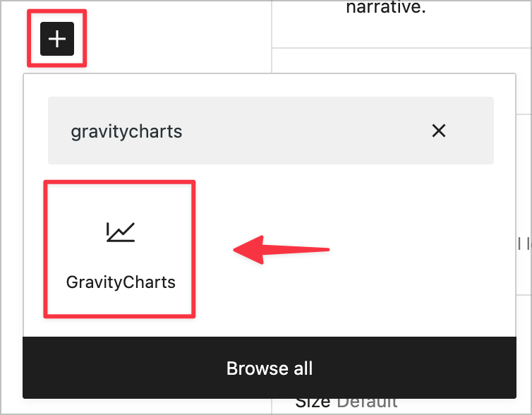 The GravityCharts block in the WordPress block editor (Gutenberg)