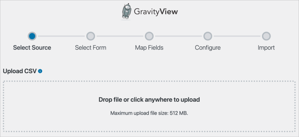 The Gravity Forms Import Entries screen in WordPress