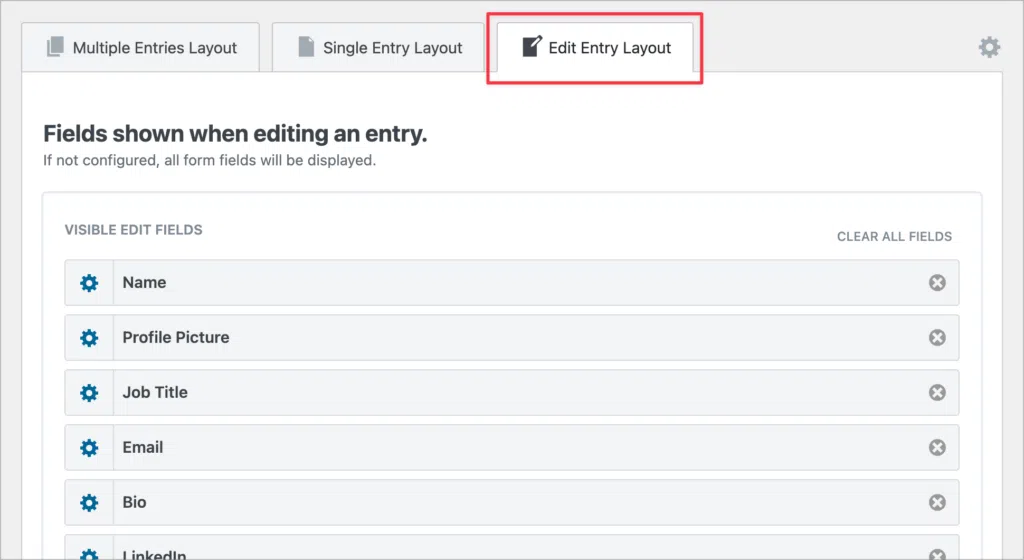 The 'Edit Entry Layout' screen in the GravityView editor