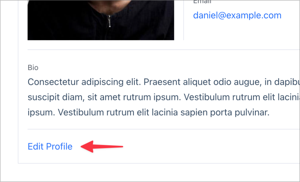 An 'Edit Profile' link underneath the bio section of a member's profile
