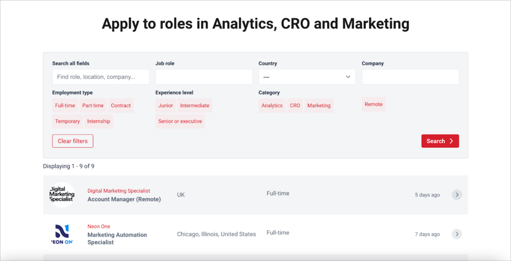 The CXL Job Board built using WordPress, Gravity Forms and GravityView, on cxl.com