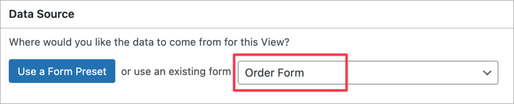 Selecting a data source for a View in GravityView