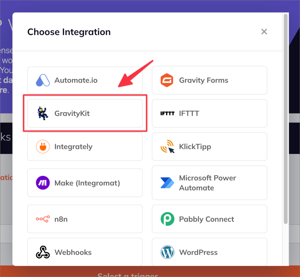 The GravityKit integration in WP Webhooks