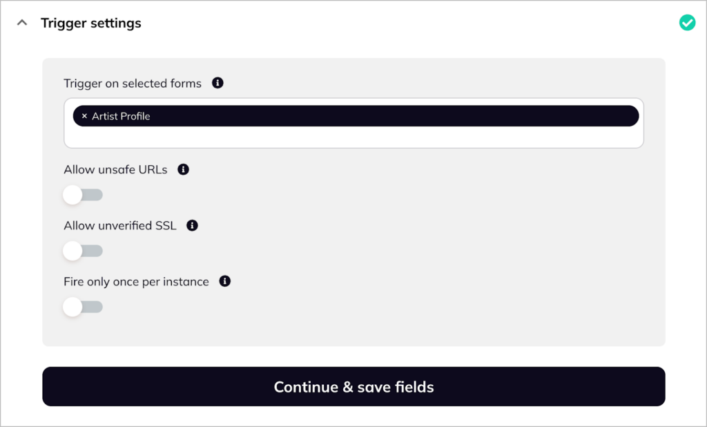 The GravityKit trigger settings in WP Webhooks