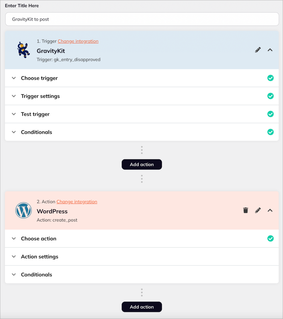 A flow created using WP Webhooks