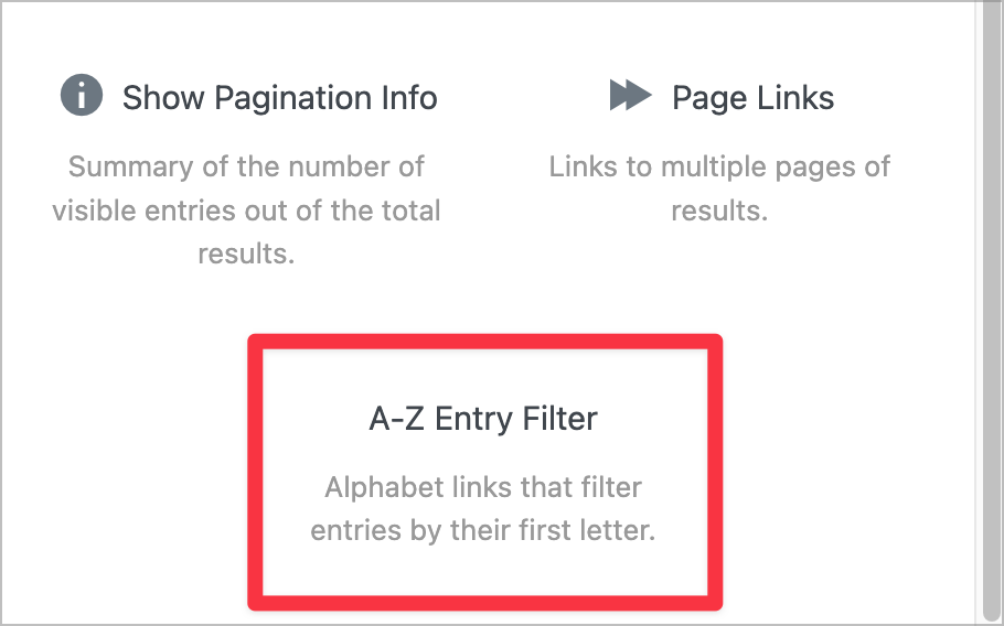 The 'A-Z Entry Filter' widget in GravityView