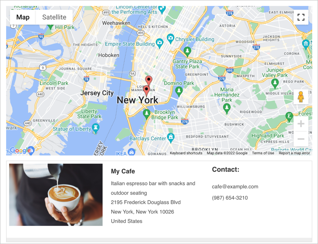 A Google Map with markers for different businesses in a directory