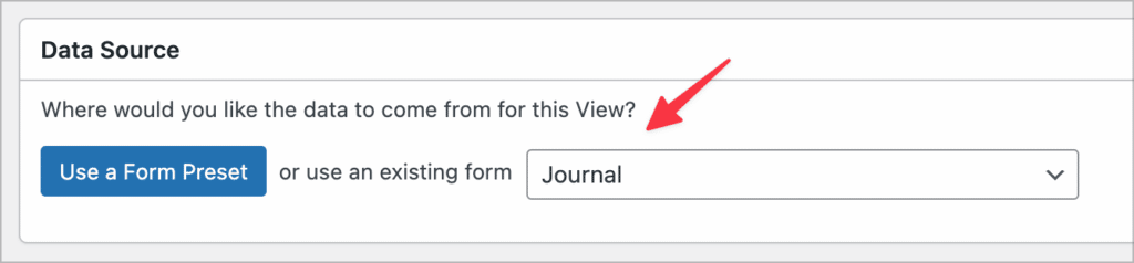 A View with the data source set to a form called Journal