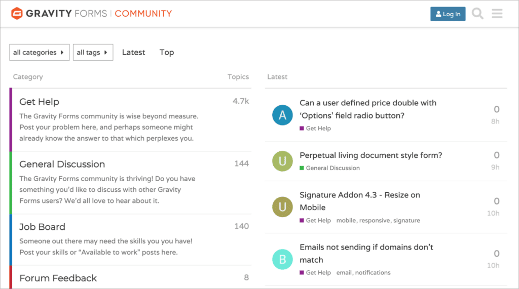 The Gravity Forms Community forum