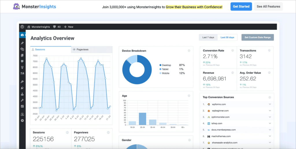 The MonsterInsights home page