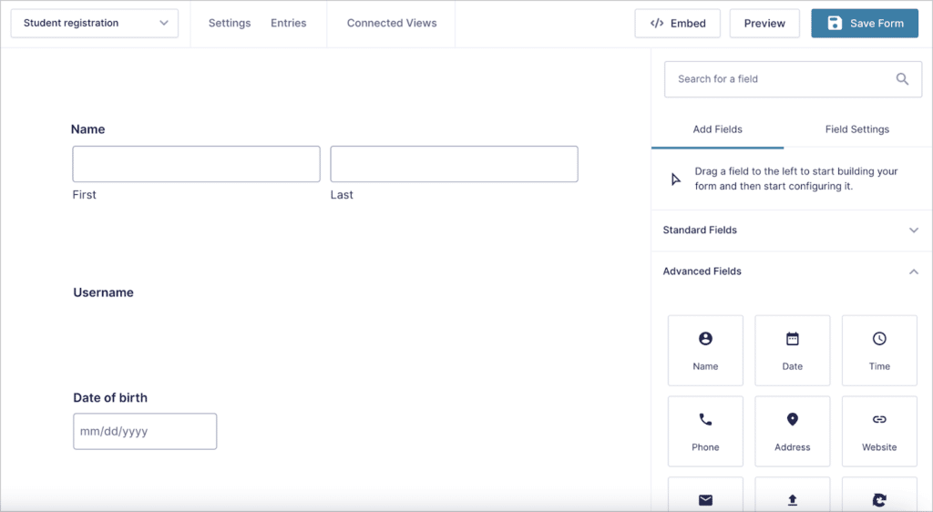 The Gravity Forms visual form builder