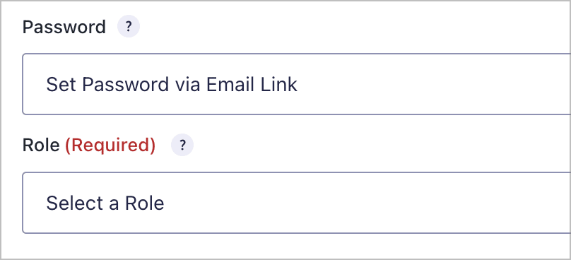 Password settings for the User Registration feed