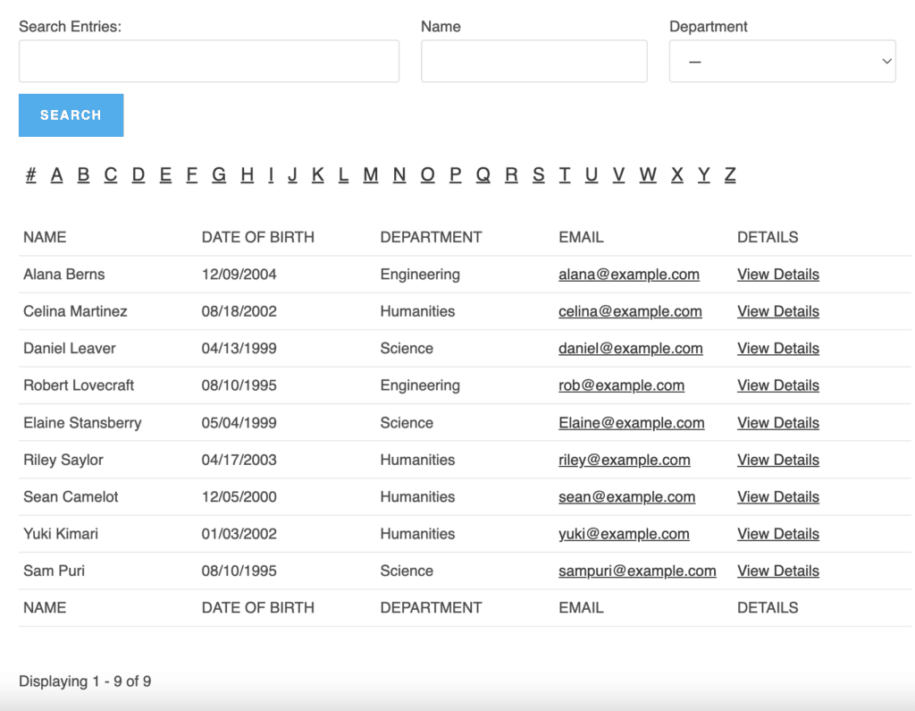 A student application database built using GravityView