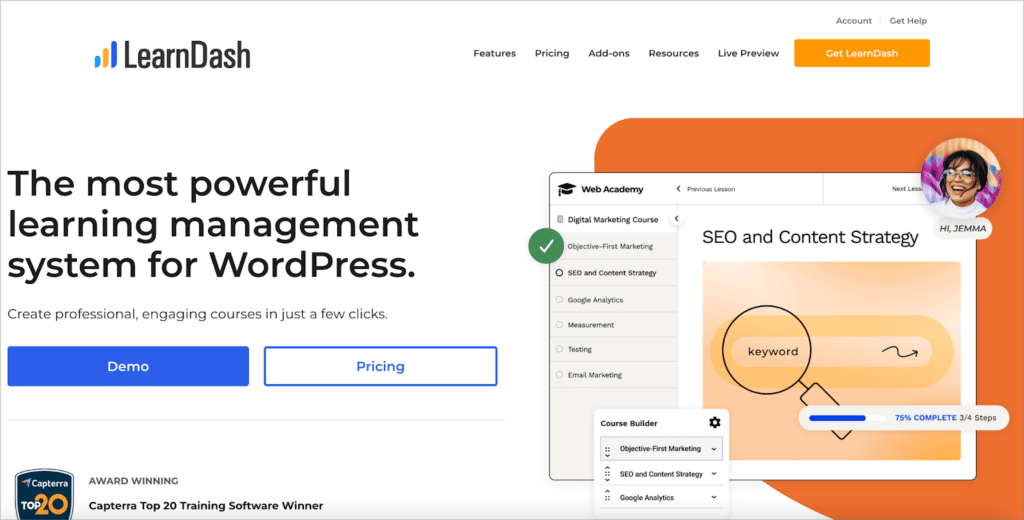 The LearnDash homepage—a powerful learning management system for WordPress