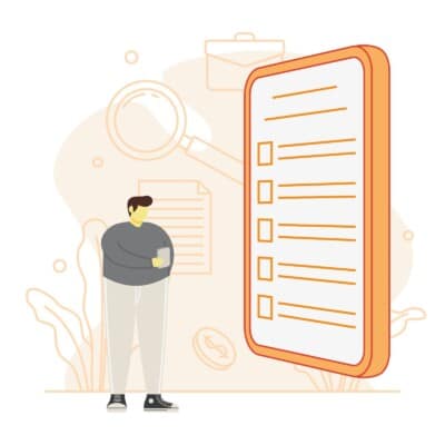 A vector graphic of a man standing next to a form