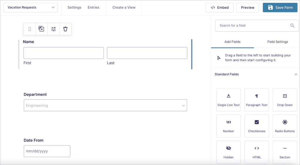 The Gravity Forms visual form builder