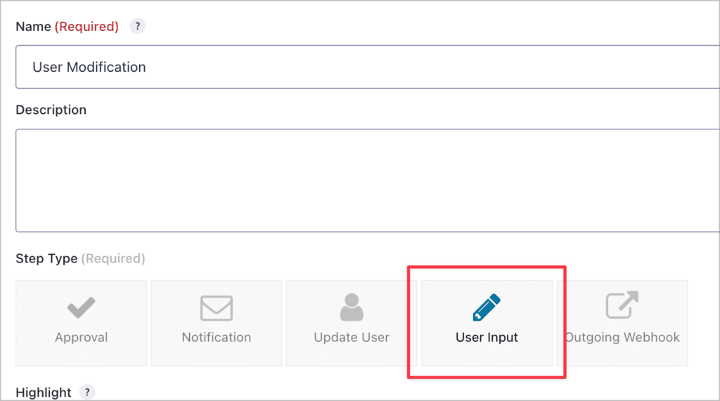 The 'User Input' option 