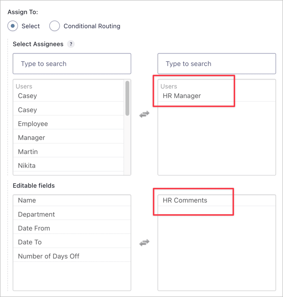 Setting the Assignee and the editable fields for a workflow step in Gravity Flow