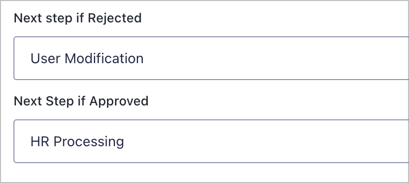 The 'Next step if rejected' and 'next step if approved' fields