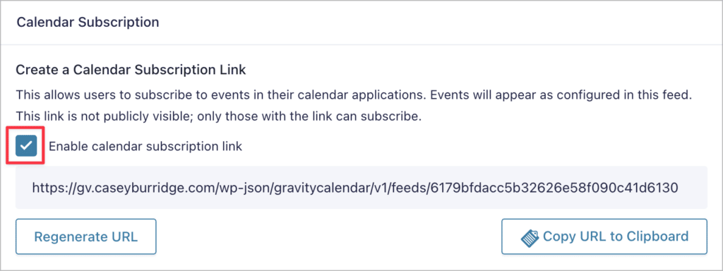 The calendar subscription link