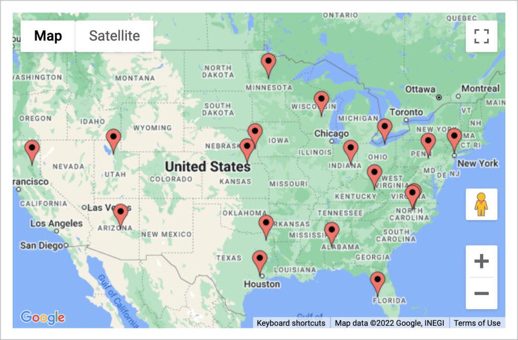 Location markers on a Google Map