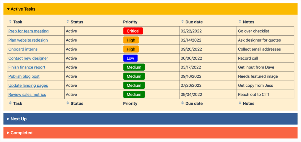 A task management system built using GraityView's Table layout