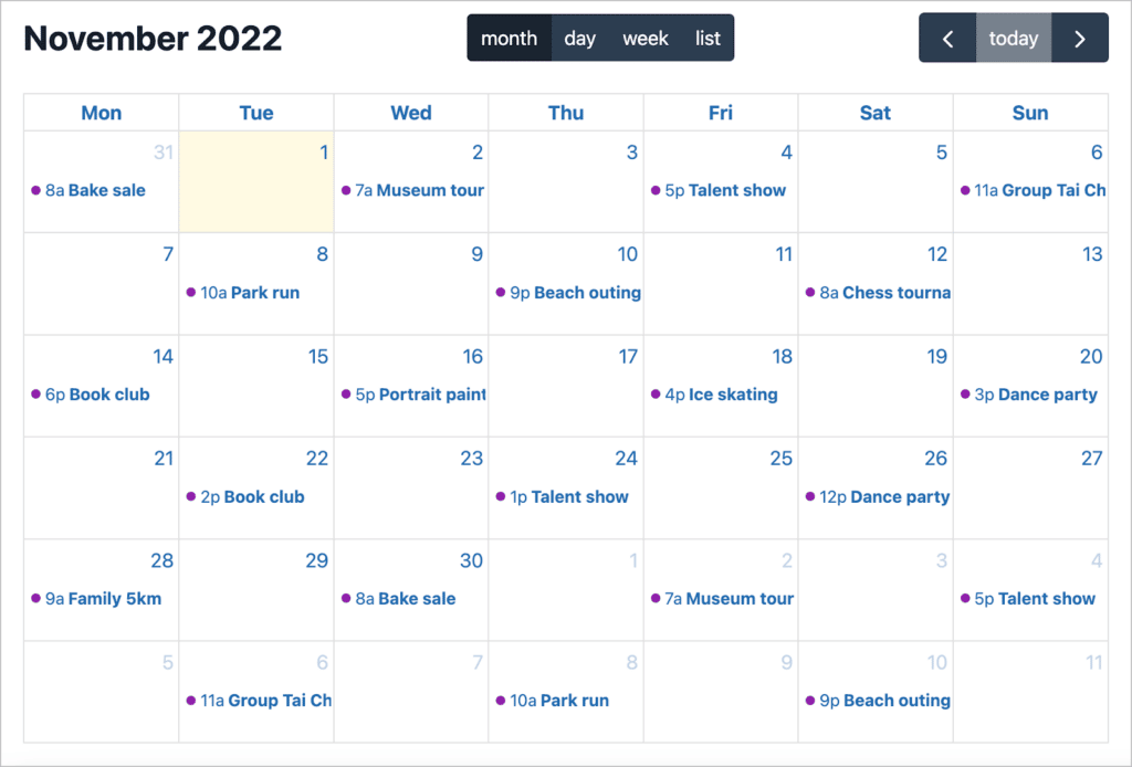 Gravity Forms entries displayed as events on a calendar - built using GravityCalendar