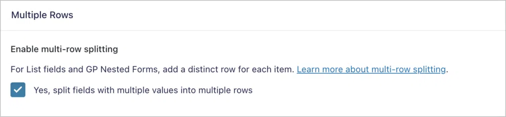 A checkbox labeled 'Enable multi-row splitting'