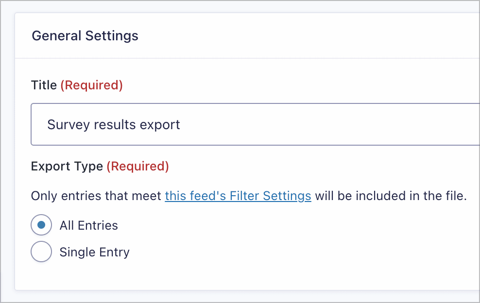 The Title and Export Type settings