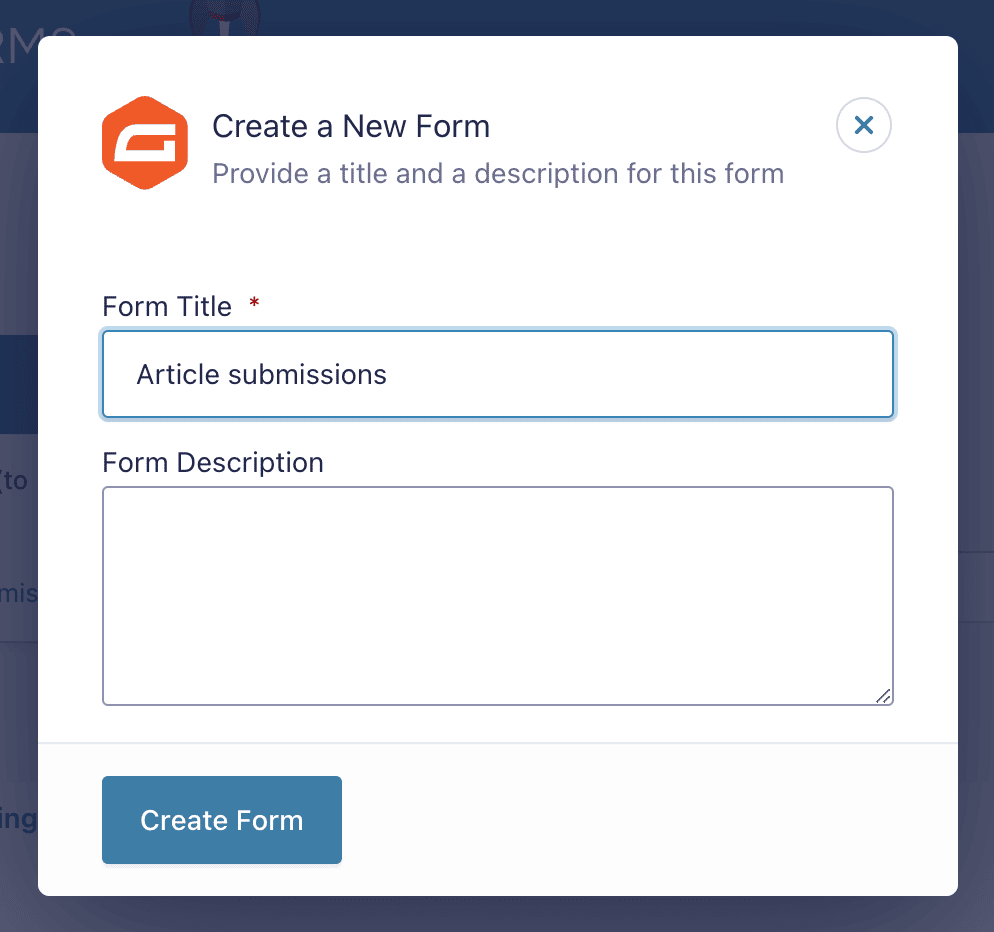 A new Gravity Forms with the title: "Article submissions"