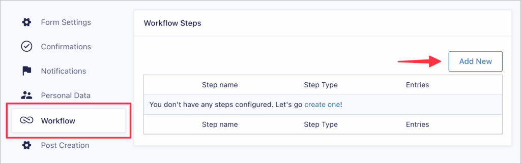The 'Add New' button on the 'Workflow' feed page in Gravity Forms