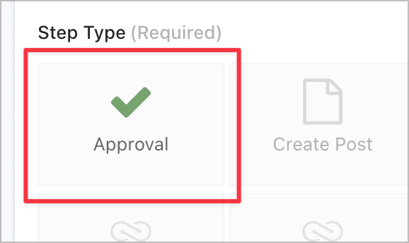 Selecting 'Approval' as the step type.