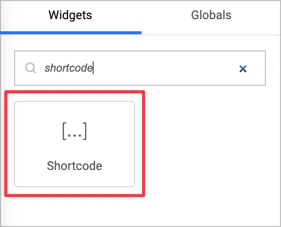 The Elementor "Shortcode" widget inside the Elementor visual page builder