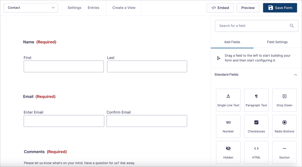 The Gravity Forms visual form builder