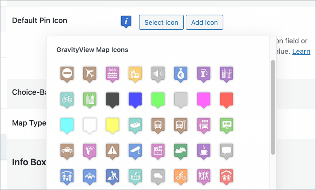 The different pin icon options