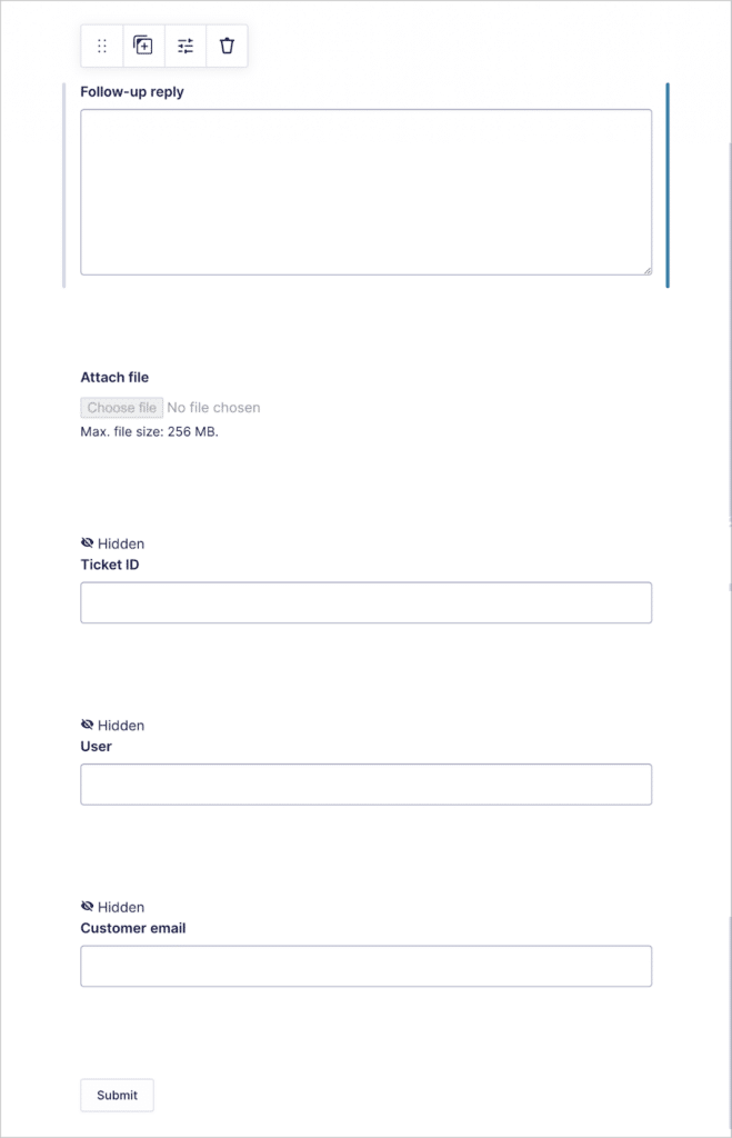 The Gravity Forms form builder showing several fields, including 3 hidden fields