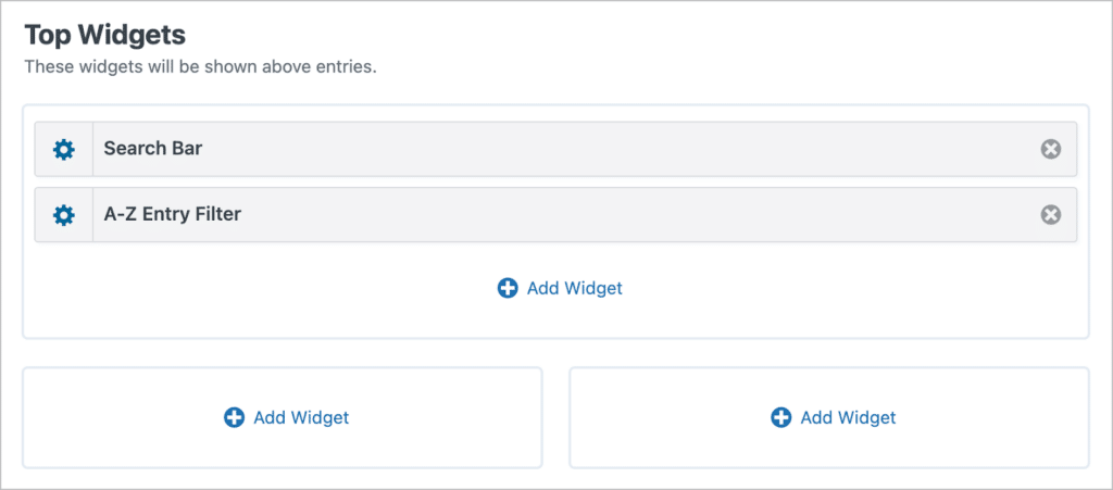 The 'Top Widgets' area of the GravityView View editor