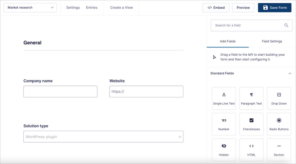 The Gravity Forms visual editor