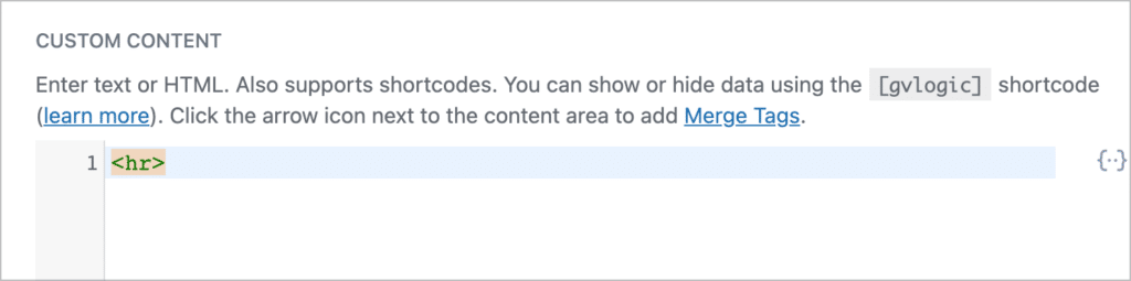 A GravityView Custom Content field with a an HTML hr tag inside